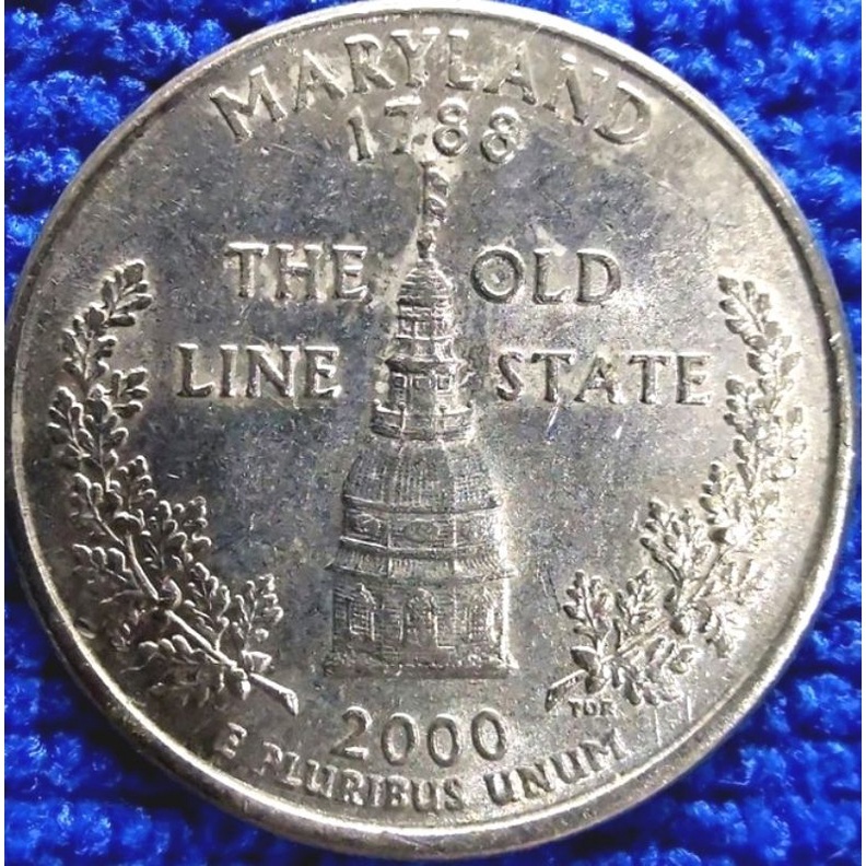 เหรียญ​หมุนเวียน​  USA ใช้แล้ว  0.25 USD, State quarter, Maryland ปี 2000, # 0789