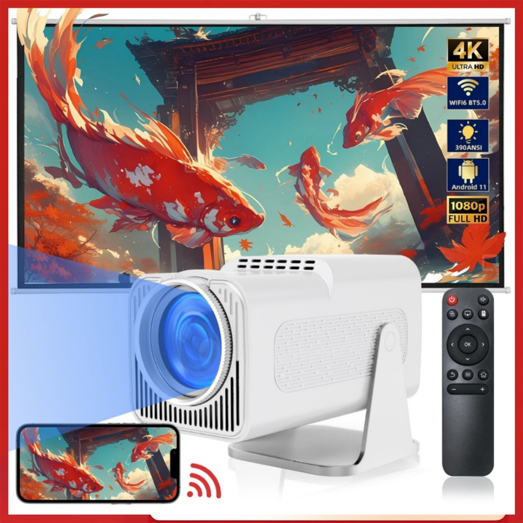 โปรเจคเตอร์ HY300 Pro/HY320 4K Projector Android 11 WiFi 1080P HDMI โปรเจคเตอร์ใหม่ในครัวเรือนแบบพกพ