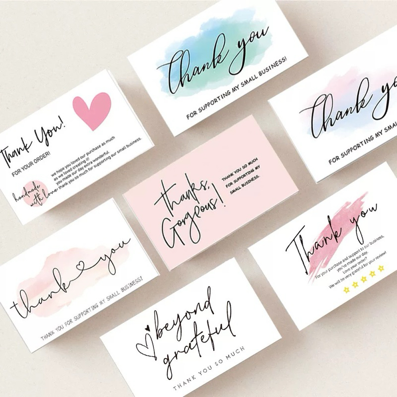 THANK YOU CARD การ์ดขอบคุณ สำหรับร้านค้า แทนคำขอบคุณ บรรจุ50ใบ/แพคกระดาษแข็ง พร้อมส่ง🇹🇭