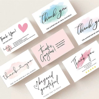 THANK YOU CARD การ์ดขอบคุณ สำหรับร้านค้า แทนคำขอบคุณ บรรจุ50ใบ/แพคกระดาษแข็ง พร้อมส่ง🇹🇭