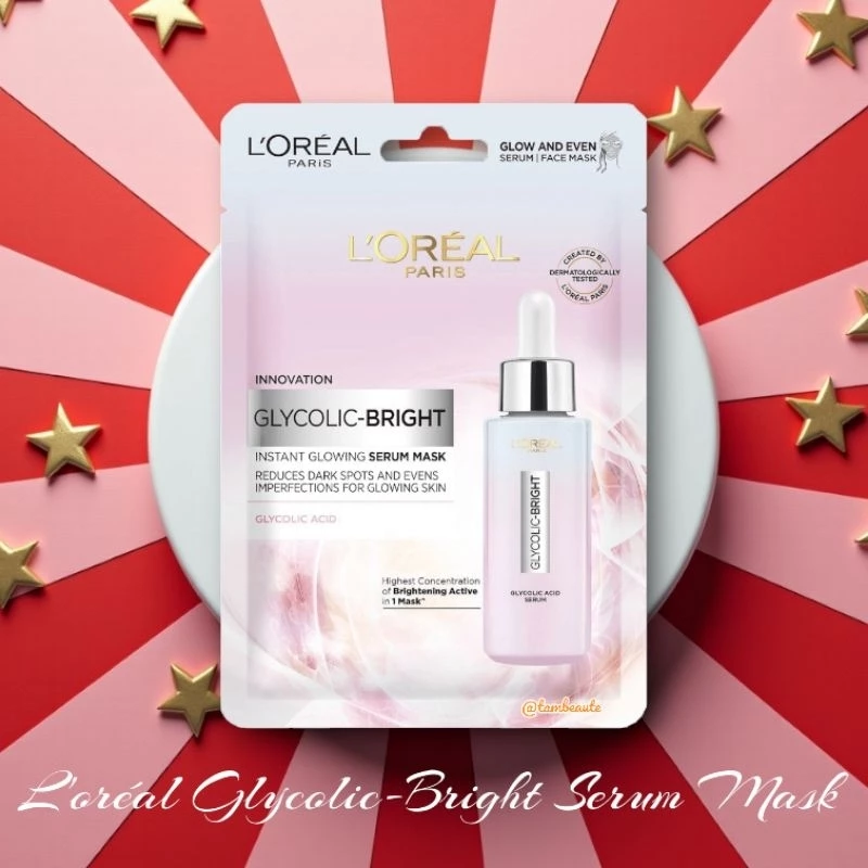 (พร้อมส่ง) L'oreal - ลอรีอัล ปารีส ไกลโคลิค-ไบรท์ อินสแตนท์ โกลว์อิ้ง เซรั่ม มาส์ก 1 แผ่น (22g)