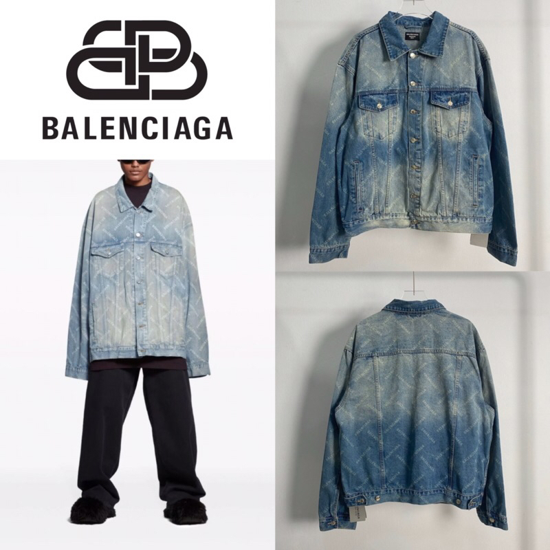 เสื้อแจ็คเก็ตยีนส์แขนยาว Balenciaga Logo Denim Jacket