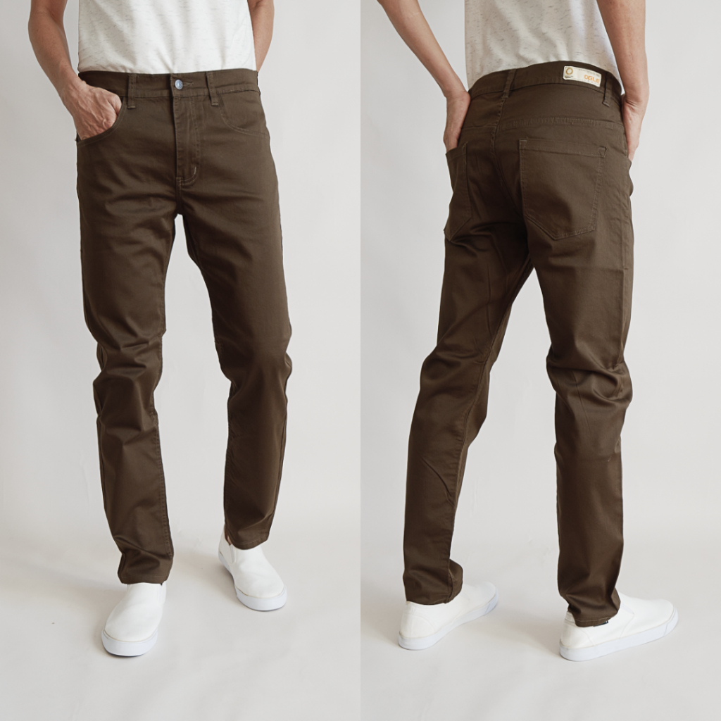 กางเกงขายาวชิโน่ ทรงกระบอกเล็ก ผ้านิ่มยืด ฟอกนุ่ม Slim-fit(สีไม่ตก) Ogle..สีขี้ม้าเข้ม 5092014