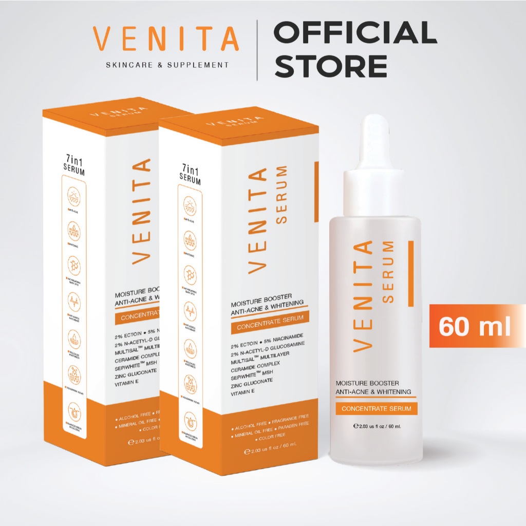 [ 2 หลอด ] มอยส์เจอร์เซรั่ม VENITA  MOISTURE BOOSTER ANTI-ACNE & WHITENING CONCENTRATE SERUM 60 ml