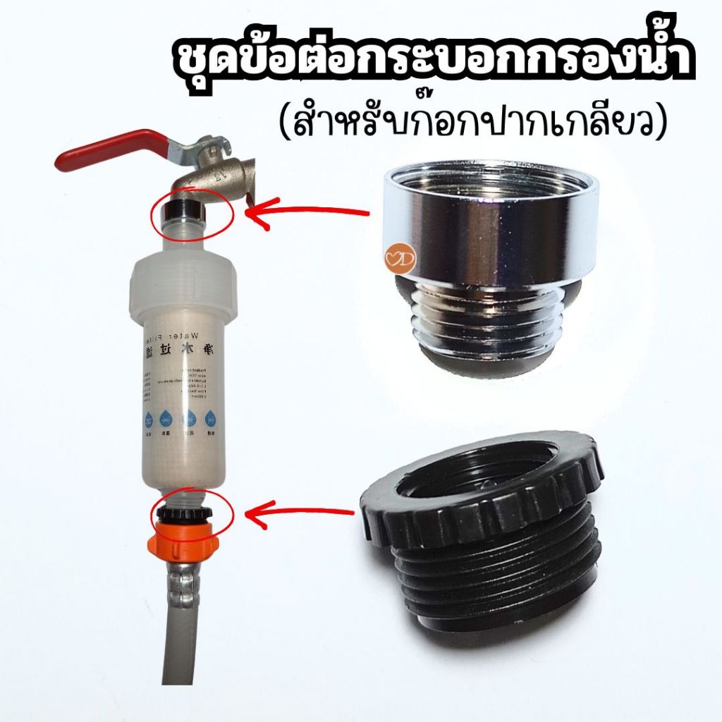 ชุดข้อต่อใช้กับก๊อกน้ำ(ปากเกลียว) สำหรับกระบอกกรองน้ำ และสายน้ำดีเครื่องซักผ้าแบบเกลียว (ข้อต่อ 2 ชิ้นไม่รวมกระบอกกรอง)
