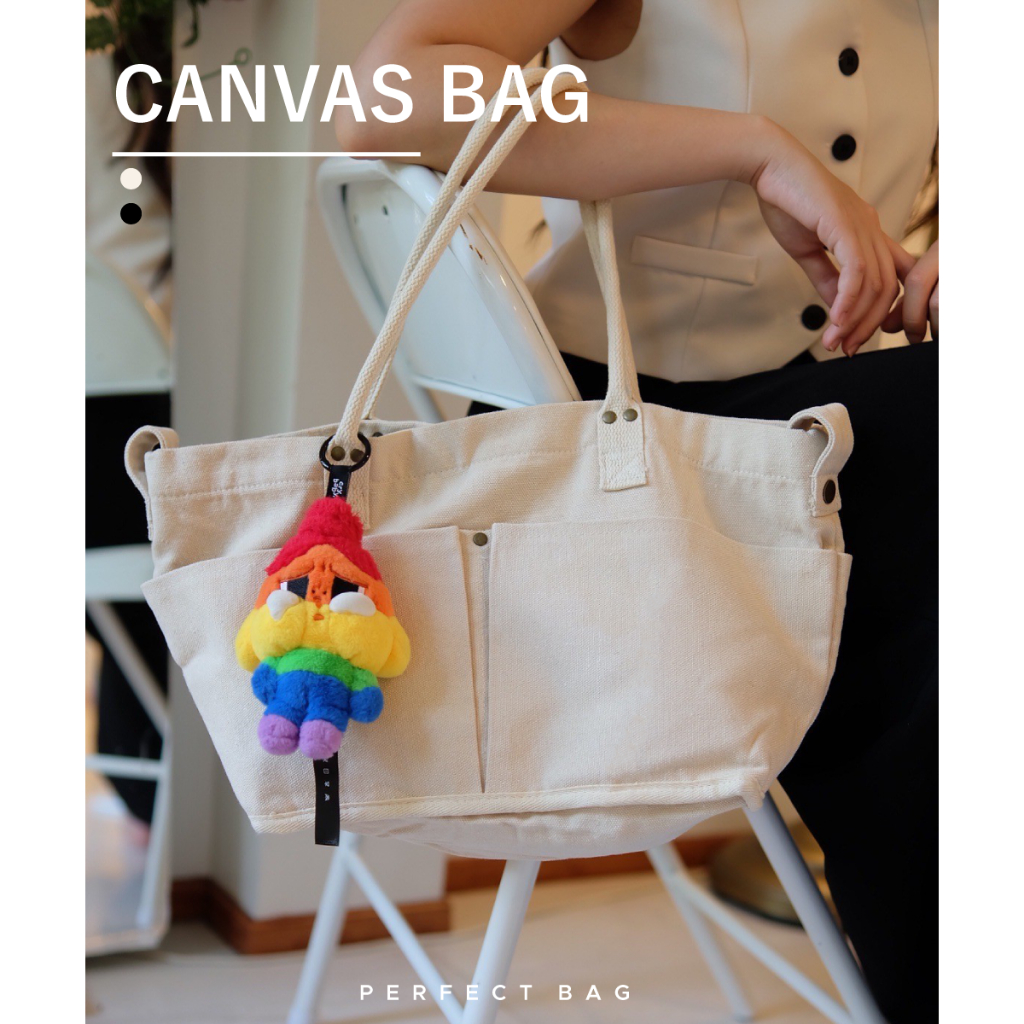 Canvas Bag กระเป๋าแคนวาส ผ้าหนา ช่องเก็บของเยอะ มี 2 สี
