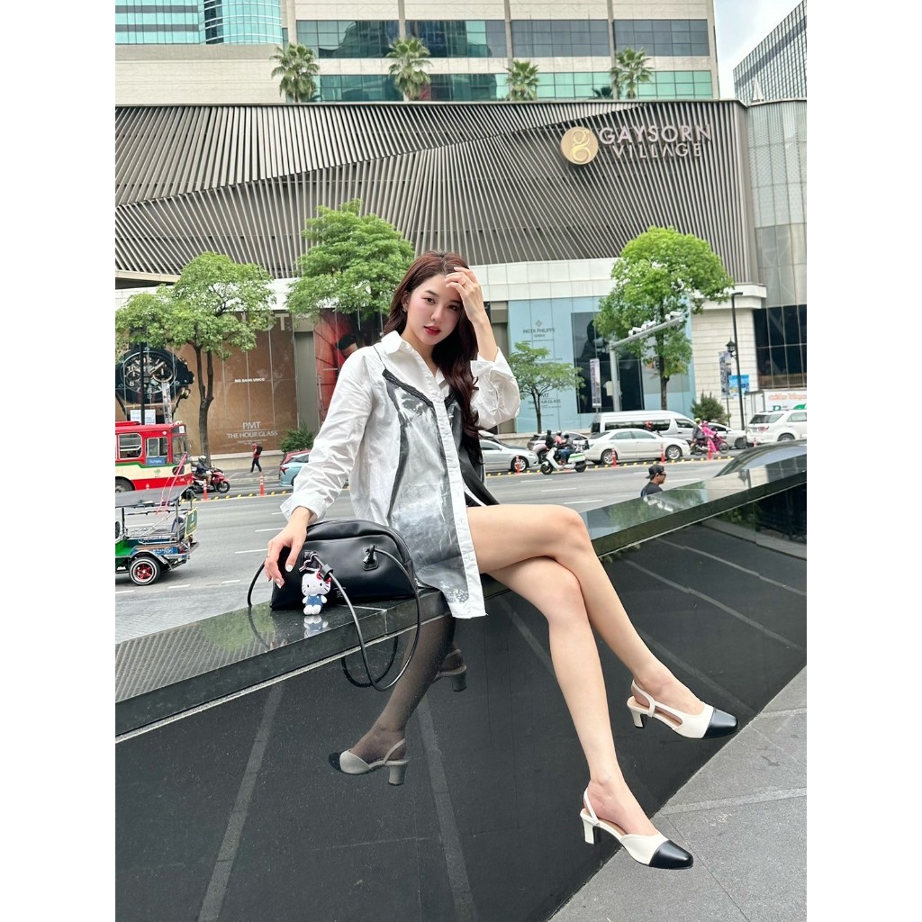 (รุ่น กีวี่) - Wila shoes l 🔥SHOPEE VDO ลด100฿🔥l รองเท้าส้นสูงรัดส้นเท้า หัวรองเท้ามนสีดำ ความสูง2นิ้ว กดสั่งได้เลยค่ะ