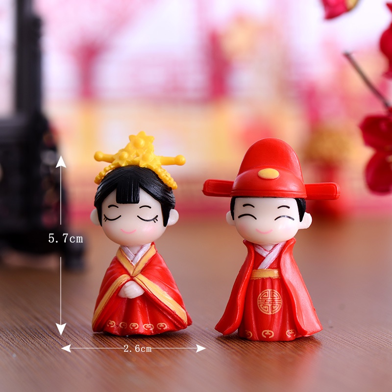ตุ๊กตาจีนจิ๋ว คู่รักแต่งงานชุดจีนโบราณ ตุ๊กตาชุดแดง ชุดจีน ของจิ๋วน่ารัก คนคู่รัก