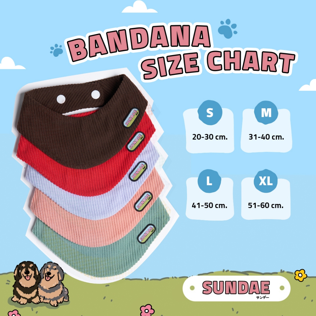 ผ้าพันคอสัตว์เลี้ยง SUNDAE หมา แมว กระต่าย ปลอกคอ ปักชื่อ ปักตัวการ์ตูน ปลอกคอหมา เสื้อผ้าสัตว์เลี้ยง