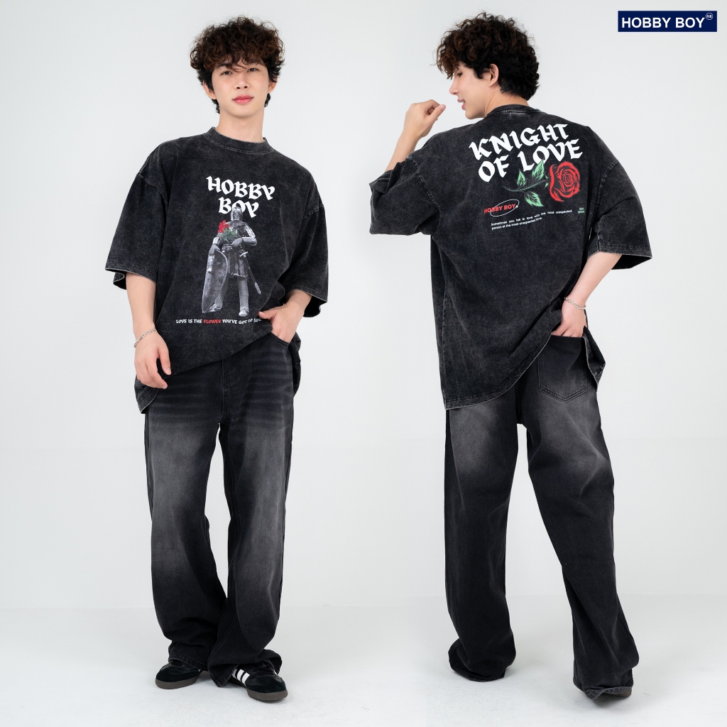 HBB26 - HOBBY BOY - KNIGHT OF LOVE (2 Colours) เสื้อ คอฟิต สีดำฟอก / สีดำเฟด