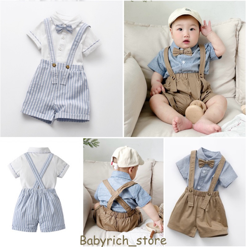 มาใหม่! (3M-3Y)ชุดเด็กชายแขนสั้น boy ชุดเอี๊ยมหูกระต่าย ชุดเด็กทารกชาย ชุดเด็กอ่อน เบบี้สูท ชุดเที่ยว รอมเปอร์ romper
