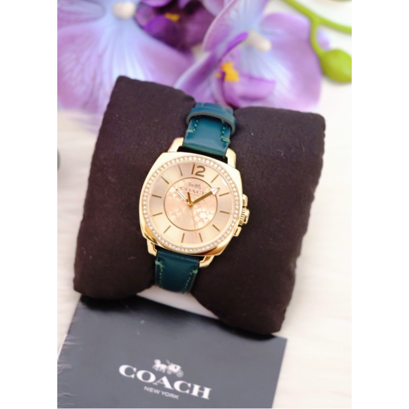 ❗️❗️แท้💯 นาฬิกาข้อมือ Coach Boyfriend Gold Tote Dial Green Leather Strap(14503982)❗️❗️