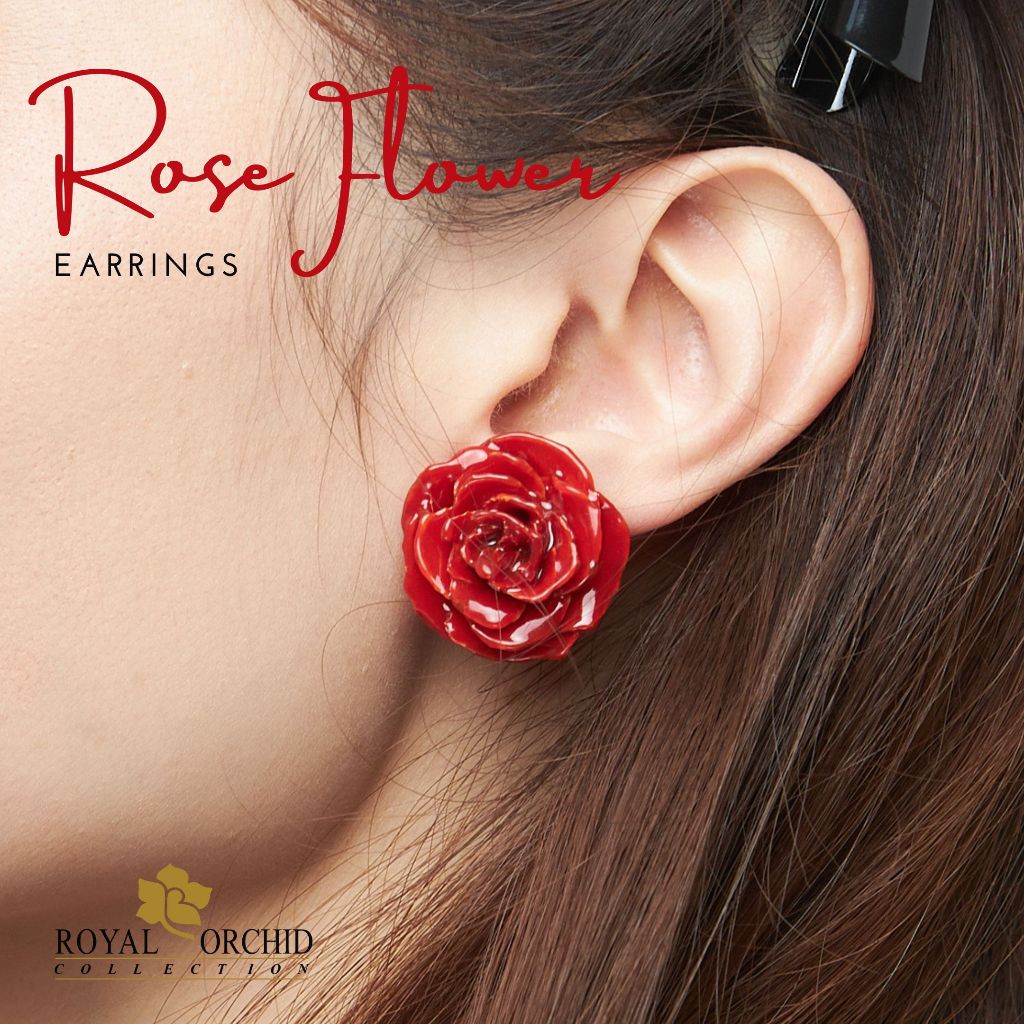 Royal Orchid collection ต่างหูดอกกุหลาบ Real Rose on Earring