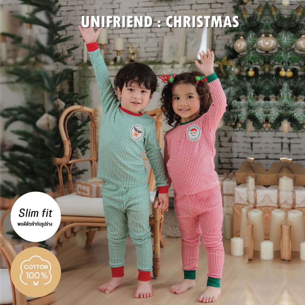 ชุดนอนคริสต์มาส 24fw/30's Stretch Check Rudolph9