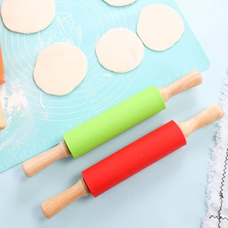 DIY_SWEET ลูกกลิ้งซิลิโคนกลิ้ง Pin ด้ามไม้สองหัว แป้งเกี๊ยว แป้งกลิ้ง Pin