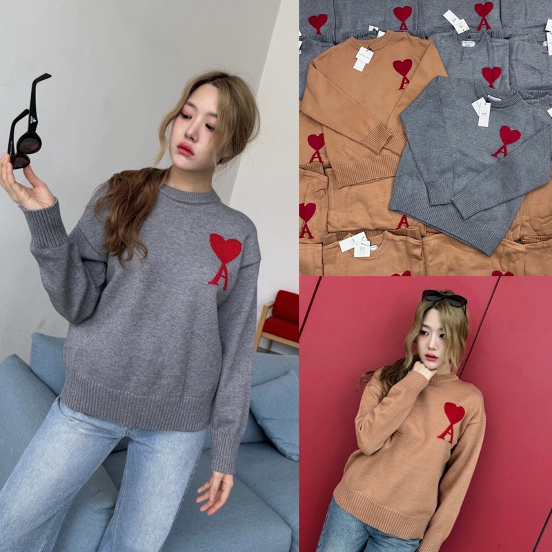 AM KNITS SWEATHER เสื้อสเวตเตอร์แขนยาวไหมพรมเนื้อนุ่ม แบรนด์ดัฃดีเทลทอลายแบรนด์ งานแบรนด์ดังดาราเซเลปใส่กันเยอะมาก