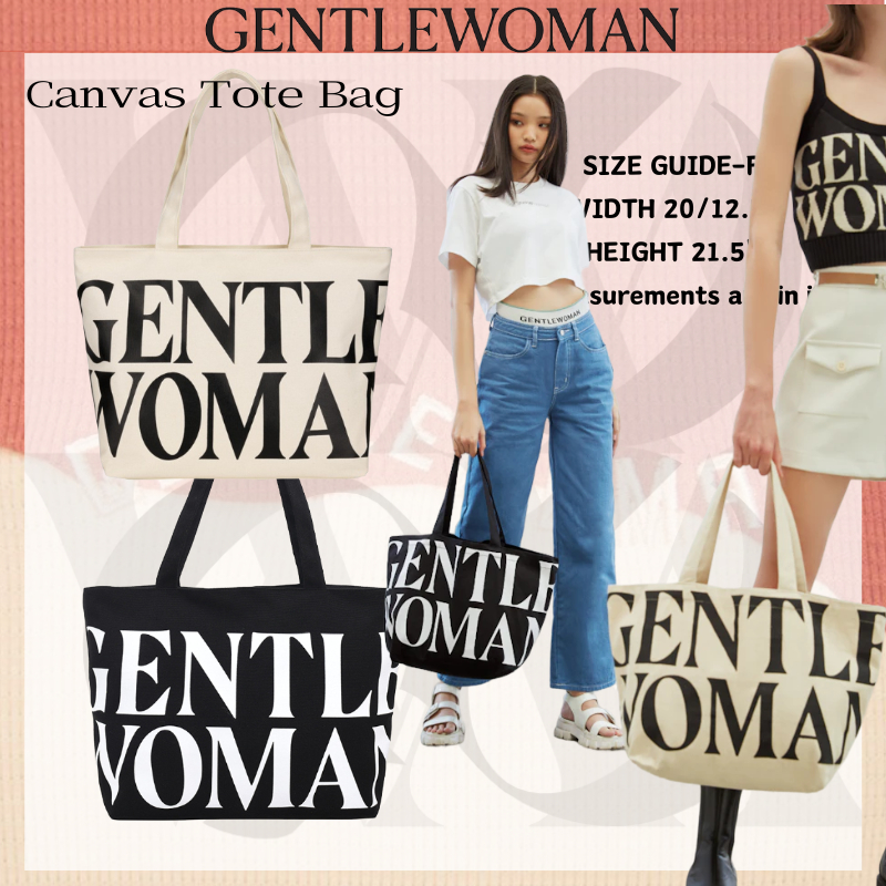 Gentlewoman Canvas Tote Bag White/Black กระเป๋าผ้า กระเป๋า gentlewomen กระเป๋าสะพายความจุขนาดใหญ่