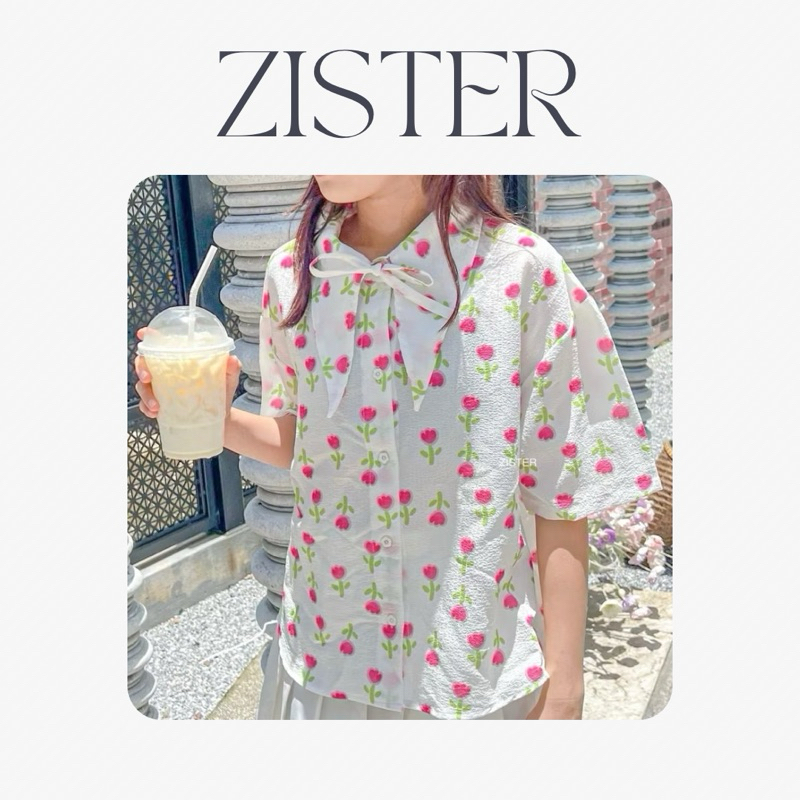 ZISTER | ZV190 เสื้อคอปกพิมพ์ลายน่ารัก ผูกโบว์คอ(แกะออกได้)