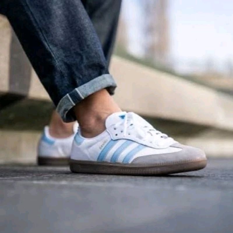รองเท้า Adidas Samba White Blue Unisex ใส่ได้ทั้ง ชาย หญิง [ ของแท้💯 พร้อมส่ง ]