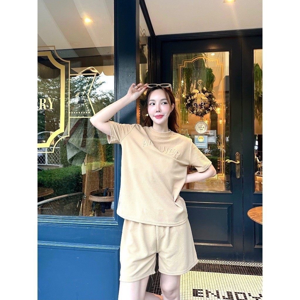 【COD】ชุดเซ็ทผู้หญิง เสื้อยืดแขนสั้น+กางเกงขายาว เอวยางยืด รูปที่ 4