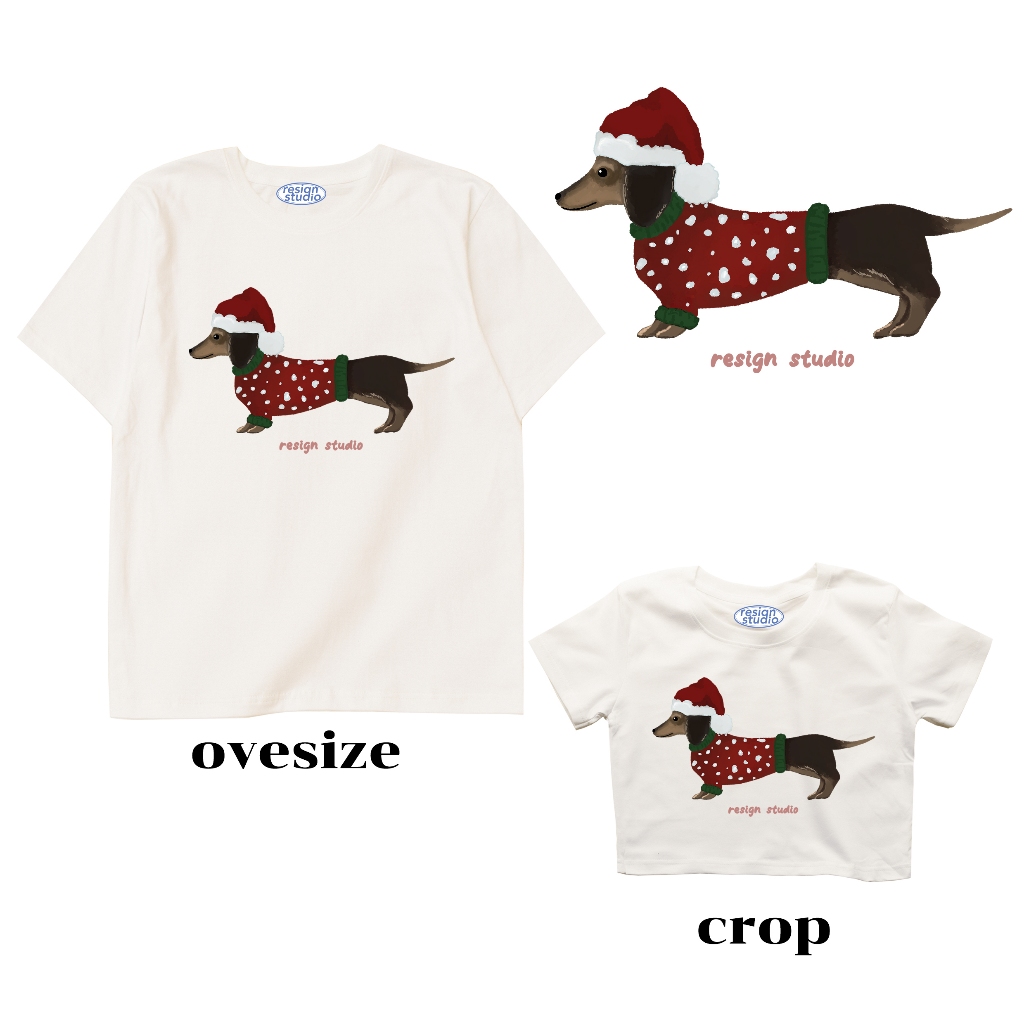 resign studio - crop&oversize ลาย Christmas Dachshund