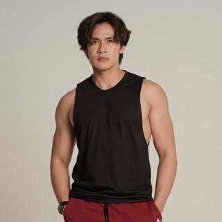 OLIVER MUSCLE เสื้อแขนเว้าผู้ชายสีดำ ใส่ออกกำลังกาย ผ้านุ่มร…