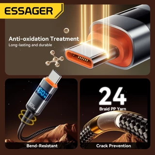 Essager Type-C ถึง Type-C 100W สายเคเบิลข้อมูลจอแสดงผลดิจิตอล พร้อมชิปในตัวเพื่อเอาต์พุตที่เสถียร
