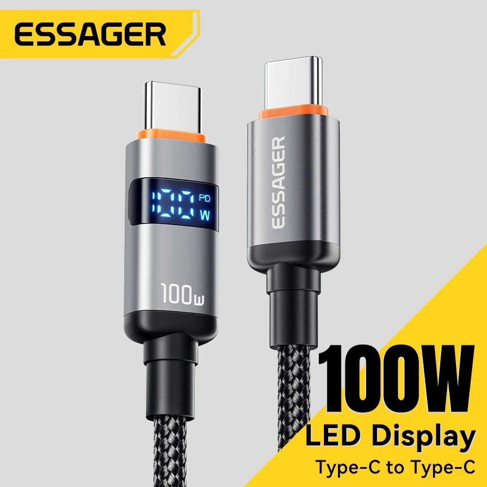 Essager Type-C ถึง Type-C 100W สายเคเบิลข้อมูลจอแสดงผลดิจิตอล พร้อมชิปในตัวเพื่อเอาต์พุตที่เสถียร
