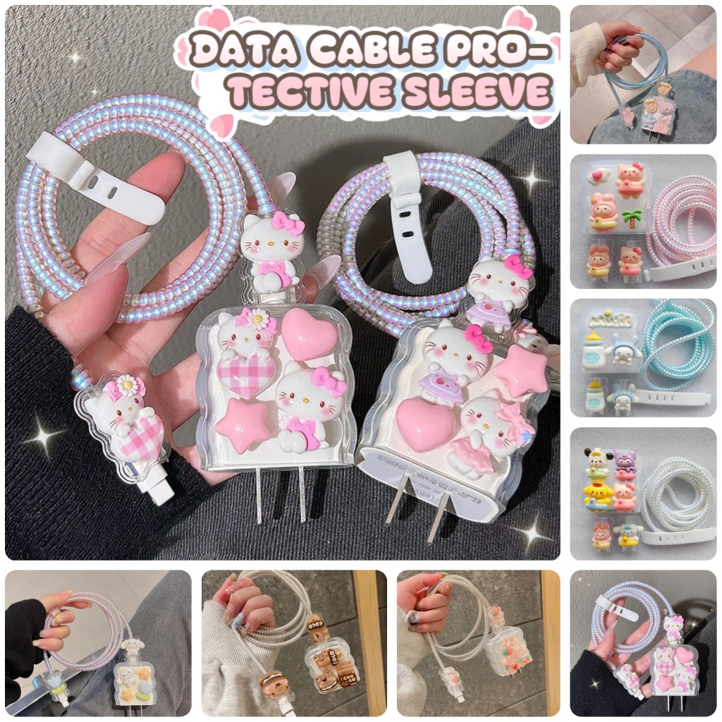 5In1 ฝาครอบป้องกันสายชาร์จ ฝาครอบป้องกันสายเคเบิลข้อมูลการ์ตูน สายข้อมูล ฝาครอบป้องกันรูปแบบคลื่น เคสชาร์จแบบนิ่ม IP