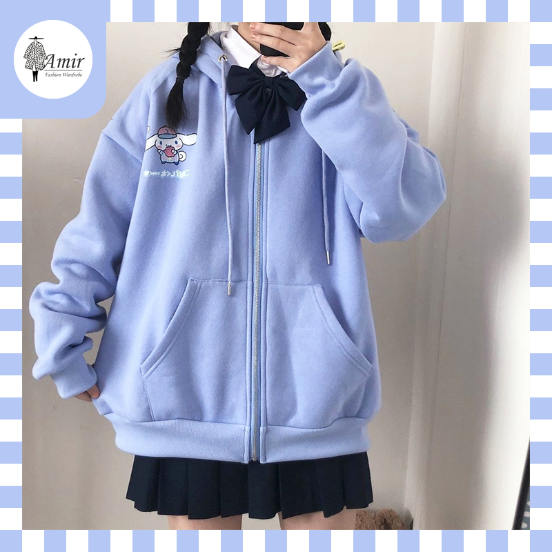 🌺เสื้อสเวตเตอร์น่ารัก เสื้อแขนยาว ลายการ์ตูน ซิปผ้าฝ้าย สไตล์สาวน่ารัก