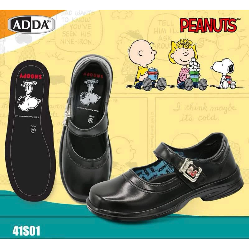 💦พร้อมส่ง💦 Adda ลิขสิทธิ์แท้ รุ่น 41S01 Snoopy รองเท้านักเรียนเด็กผู้หญิง ลายสนูปปี้ รองเท้านักเรียน หนังดำ
