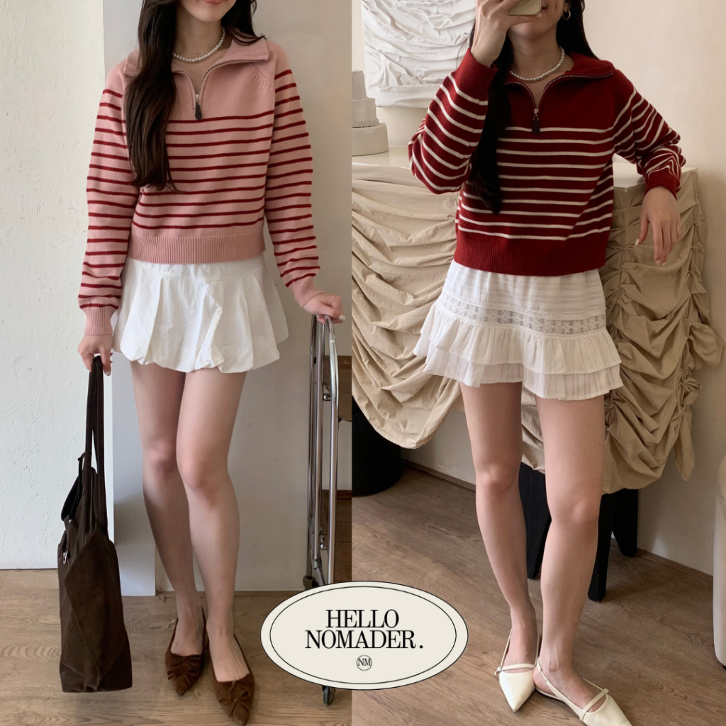 NOMADE.& พร้อมส่ง Jingle Sweater {เสื้อกันหนาวซิปหน้าลายทาง}
