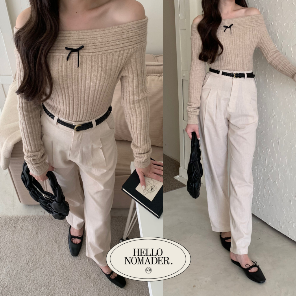 NOMADE.& พร้อมส่ง Holly Knitted Top {เสื้อไหมพรมร่องเปิดไหล่}