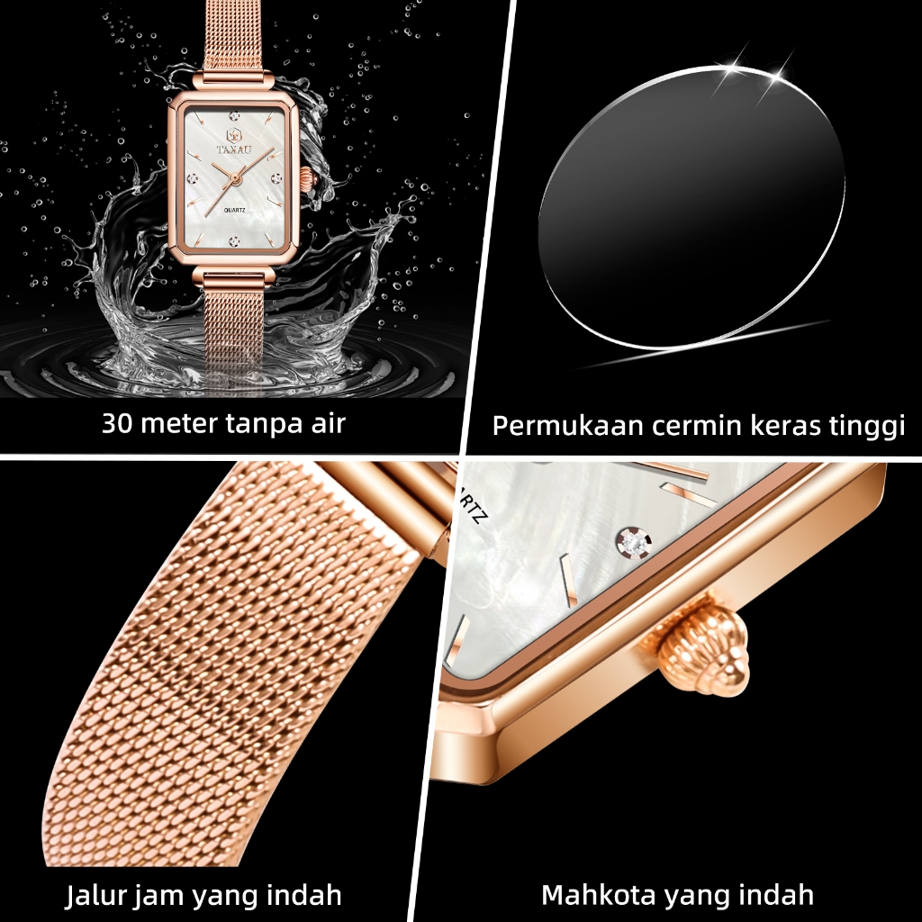 TAXAU นาฬิกาข้อมือผู้หญิง กันน้ำ 100% สายนาฬิกาสแตนเลส นาฬิกาควอตซ์ ของขวัญวันเกิดผู้หญิง สไตล์เรียบง่าย นาฬิกาข้อมื8103