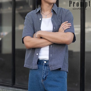 เสื้อเชิ้ตครอปลายสก๊อต Unisex Prompt plaid crop แขนสั้น มี3ไซส์ อก40"/44"/48" เสื้อเชิ้ตครอปผู้ชาย