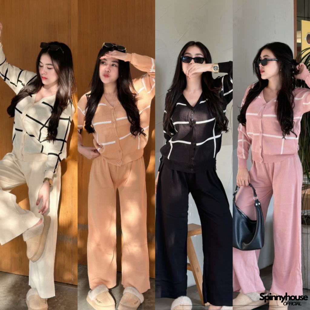 🌈SpinnyHouse🌈ชุดเซ็ต2ชิ้น เสื้อแขนยาวคอวี มีแต่งกระดุมผ่าหน้า + กางเกงขายาว 💖 งานผ้าไหมพรม ผ้ายืดเยอะ รุ่น ชาวต่างชาติ