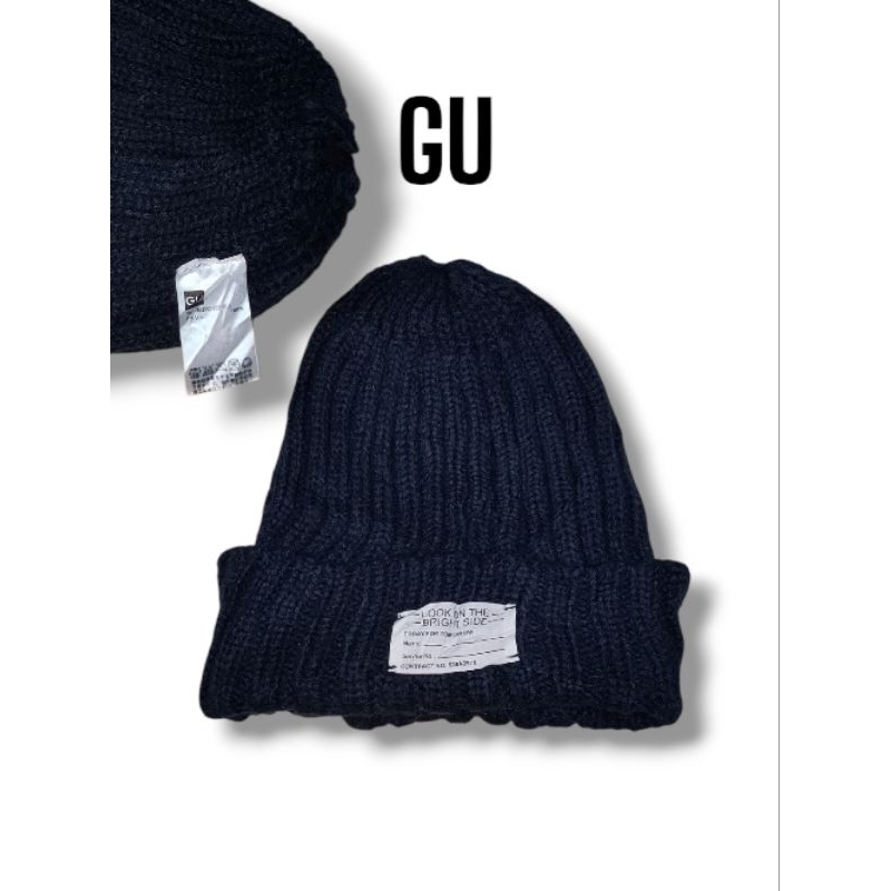 หมวกไหมพรม GU มือสอง สีดำกรม สภาพดี 🌟(Free Size)🌟G003⚡