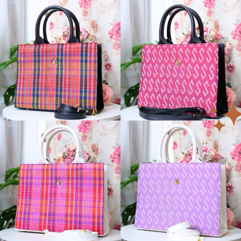 (พร้อมส่ง) กระเป๋าผ้าไทย ทรงกล่องเอกสาร 13 นิ้ว