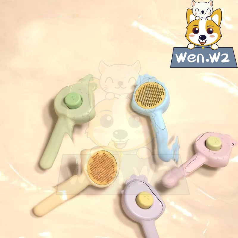 wen.W2 แปรงหวีขนสัตว์ มีปุ่มดันขนออก หวีแปรงขนสัตว์เลี้ยง หวีสัตว์เลี้ยง ทำความสะอาดง่าย