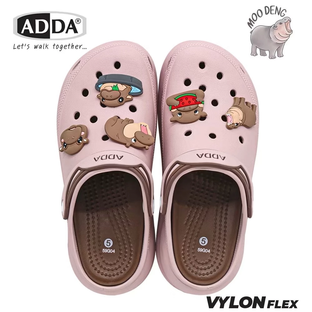 (ลูกค้าใหม่ราคา 1บาท)🍎ADDA รองเท้าลำลอง 🍎สำหรับผู้หญิง พร้อมตัวติดรองเท้าน้องหมูเด้ง(ลิขสิทธิ์แท้) รุ่น 59G04 (ไซส์ 4-7)