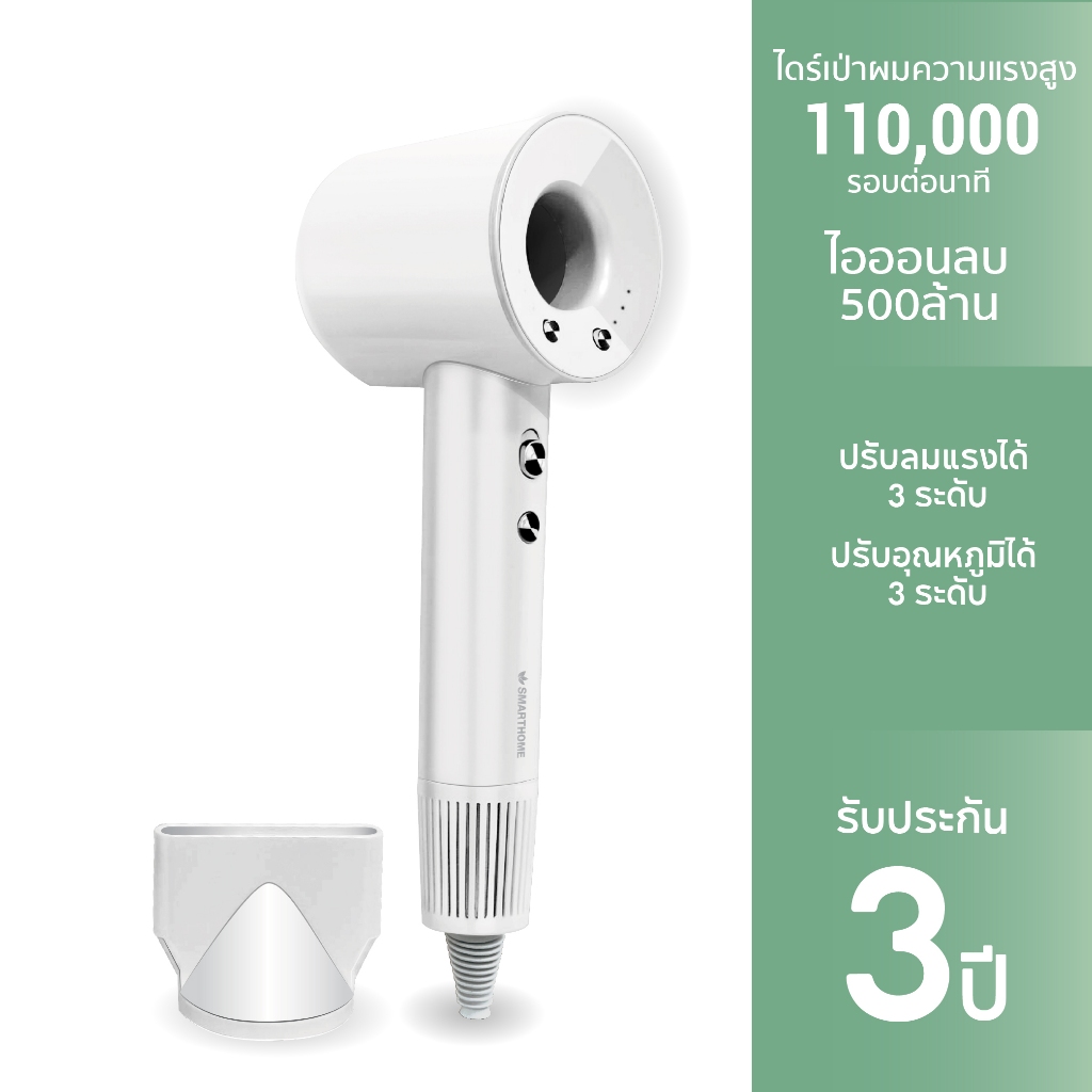 SMARTHOME Hair Dryer 1600วัตต์ ไดร์เป่าผม ไดร์เป่าผมความแรงสูง  มีไอออนลบ ลดผมชี้ฟู  แห้งเร็ว รุ่น S