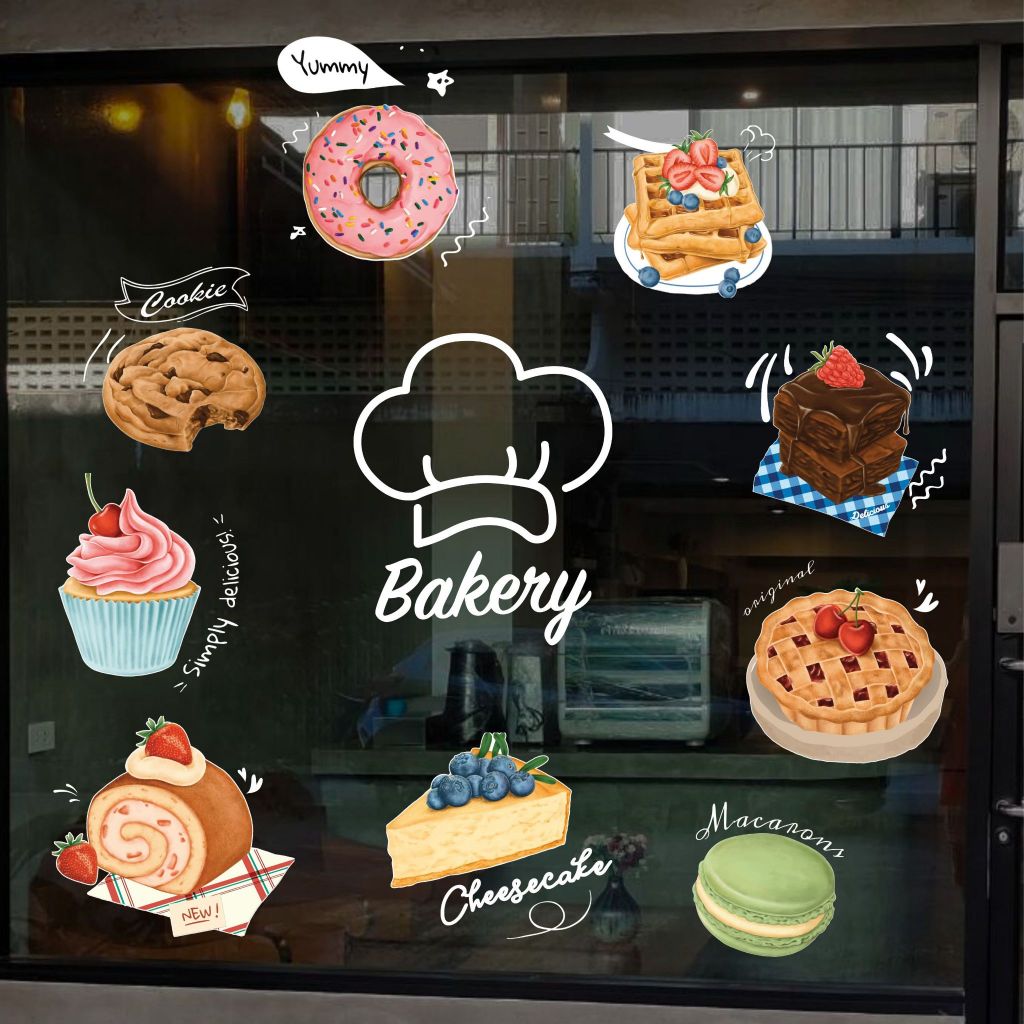 (575)Sticker PVC dicut ขนม เบเกอรี่ เค้ก Bakery คัพเค้ก คุ้กกี้ มาการอง ชีสเค้ก โดนัท ด้านกว้างที่สุดด ขนาด 30 cm