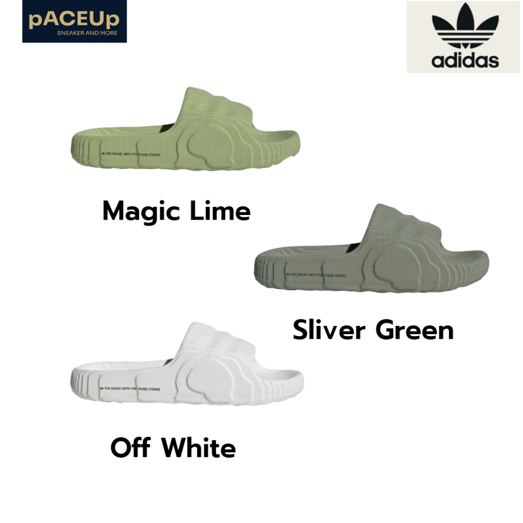 ของแท้ 100% adidas รองเท้าแตะ ADILETTE 22 สี Magic Lime / Off White / Sliver Green ดีไซน์ล้ำ ส้นหนา ใส่สบาย