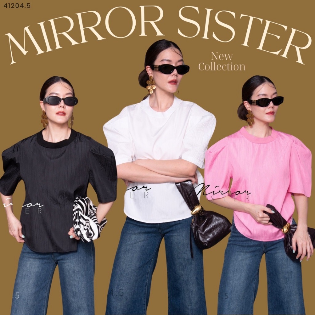 🔖Mirrorsister 41204.5 เสื้อทรงเกาหลีดีไซน์เก๋ แขนสั้นจับจีบยกพองป่อง แพทเทรินทรงใส่ง่าย ใส่ได้บ่อย สวยทุกสี