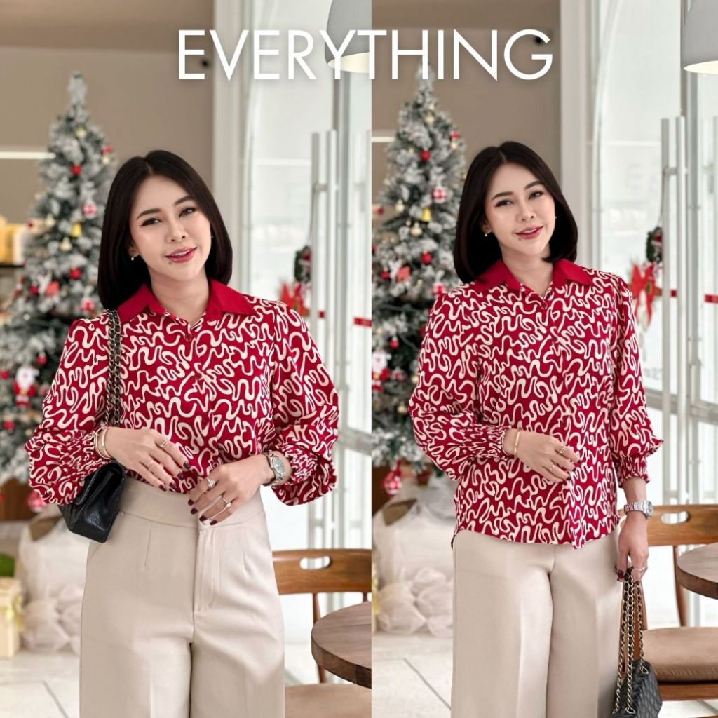 Everything2019 เสื้อทำงานผู้หญิงคอปก แขนยาวปลายแขนจั้ม ทรงสวยหรู ดูแพง (602)