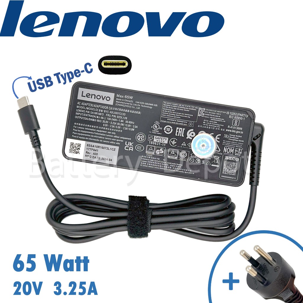 Lenovo Adapter ของแท้ 20V/3.25A 65W หัว USB Type-C สายชาร์จ Lenovo ADLX65YLC3A อะแดปเตอร์ เลอโนโว่