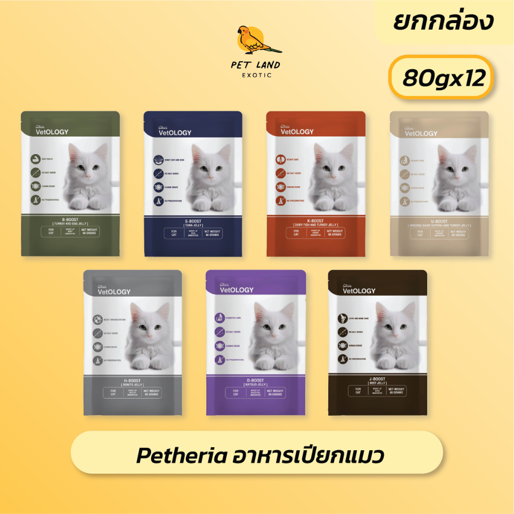 Petheria VetOLOGY อาหารเปียกสำหรับแมว เหมาะกับทุกช่วงวัย 80g  ยกกล่อง 12ถุง