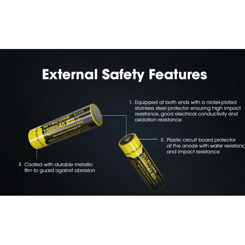 ถ่านชาร์จ Nitecore NL1410 14500 1100mAh 3.7V 1ก้อน