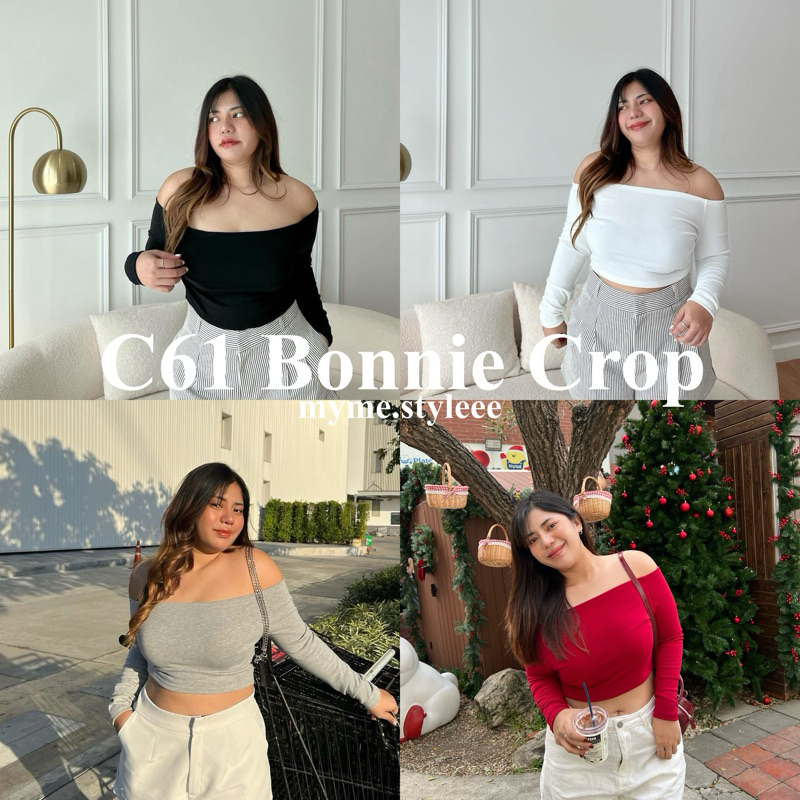 *พร้อมส่ง C61 Bonnie Top เสื้อปาดไหล่สาวอวบ - myme.styleee