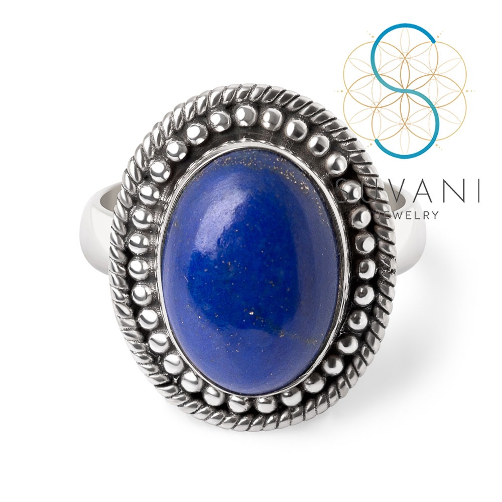 SUVANI เงินแท้ 92.5% แหวนหินลาพิส ลาซูลี (Lapis lazuli) หินแห่งสติปัญญา, อุดรูรั่วทางการเงิน แหวนไซส์ 6-9 เครื่องประดับ